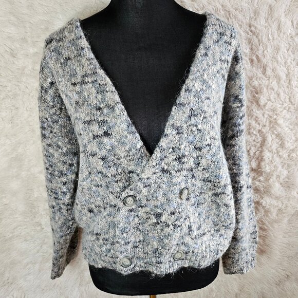 Vintage Cleo Petites Women's Gray Mohair Blend Knit Cardigan Sweater Size M - Picture 1 of 9